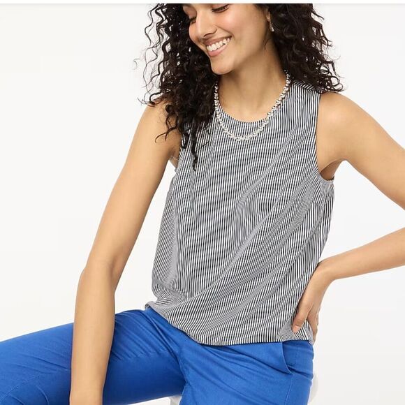 J. Crew Factory bz919  blue and white striped sleeveless blouse - Picture 1 of 11